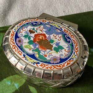 F.B. Rogers Vintage Silver Plated Jewelry Trinket Box Floral Inlay Mirror, Japan